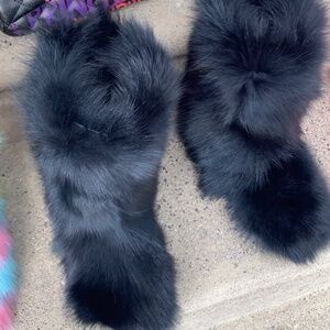 Black Genuine Mink Fur Boots size